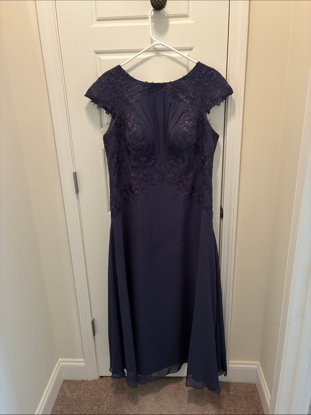 Azazie Smokey Blue Lace-Embellished Mother of the Bride Dress